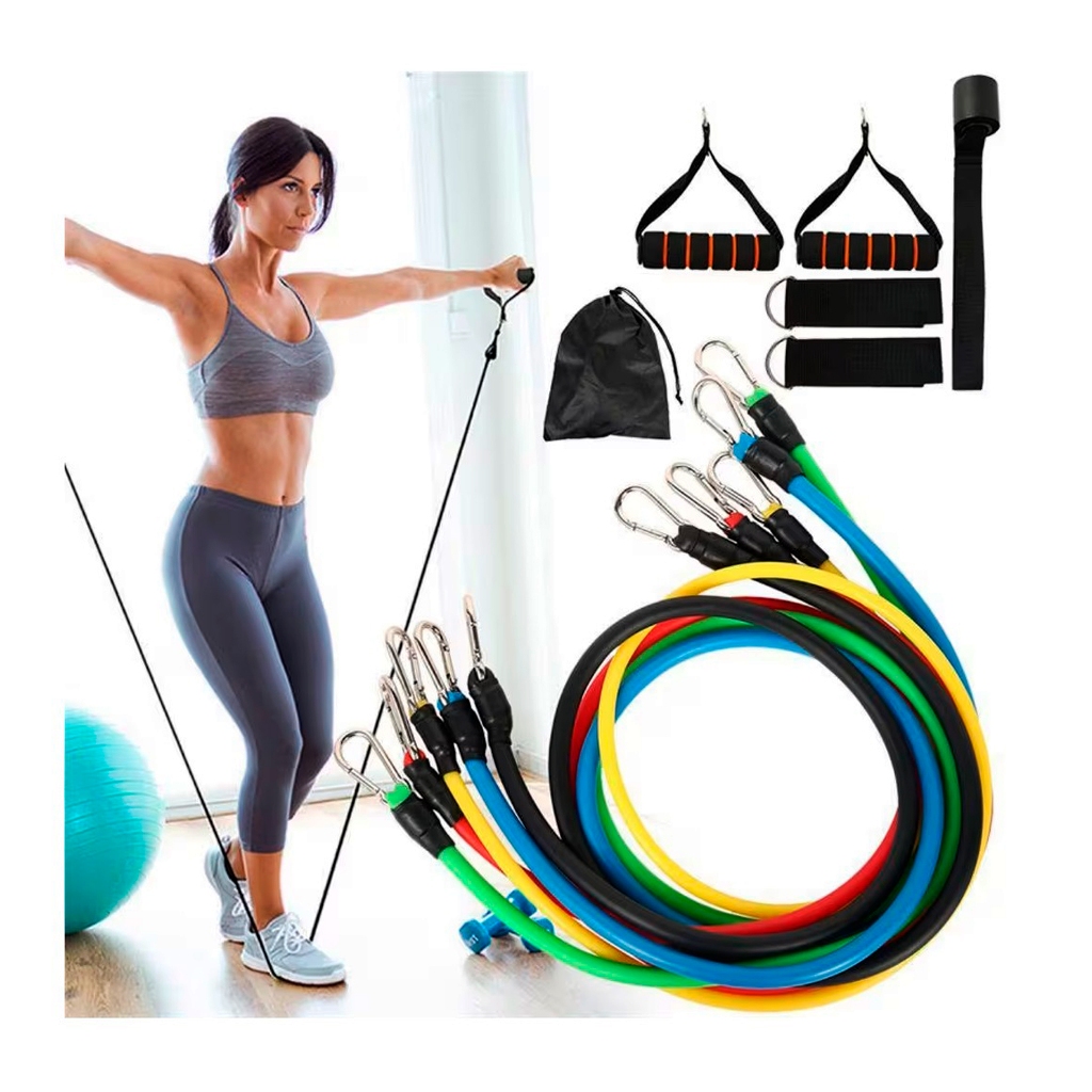 Imagem Elásticos de Exercício Kit Completo: Treino Funcional em Casa! Tonifique Músculos & Aumente Força Sem Dor!