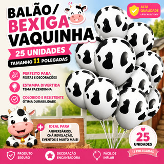 Pacote 25 Balões Bexigas tamanho  11” Tema Vaquinha Manchas de vaca  – Decoração Festa  Fazenda