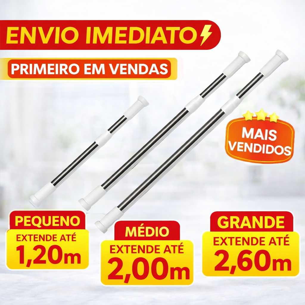 Varão Retrátil Extensível Inox Cortina Pia de Cozinha, Cortina Box Banheiro, Cortina de Porta
