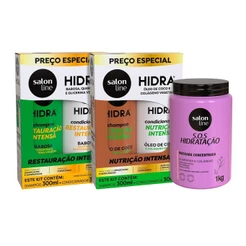 Kit com 2 Shampoos + 2 Condicionadores da linha Hidra + Máscara SOS Hidratação Bio-Reconstrução Salon Line