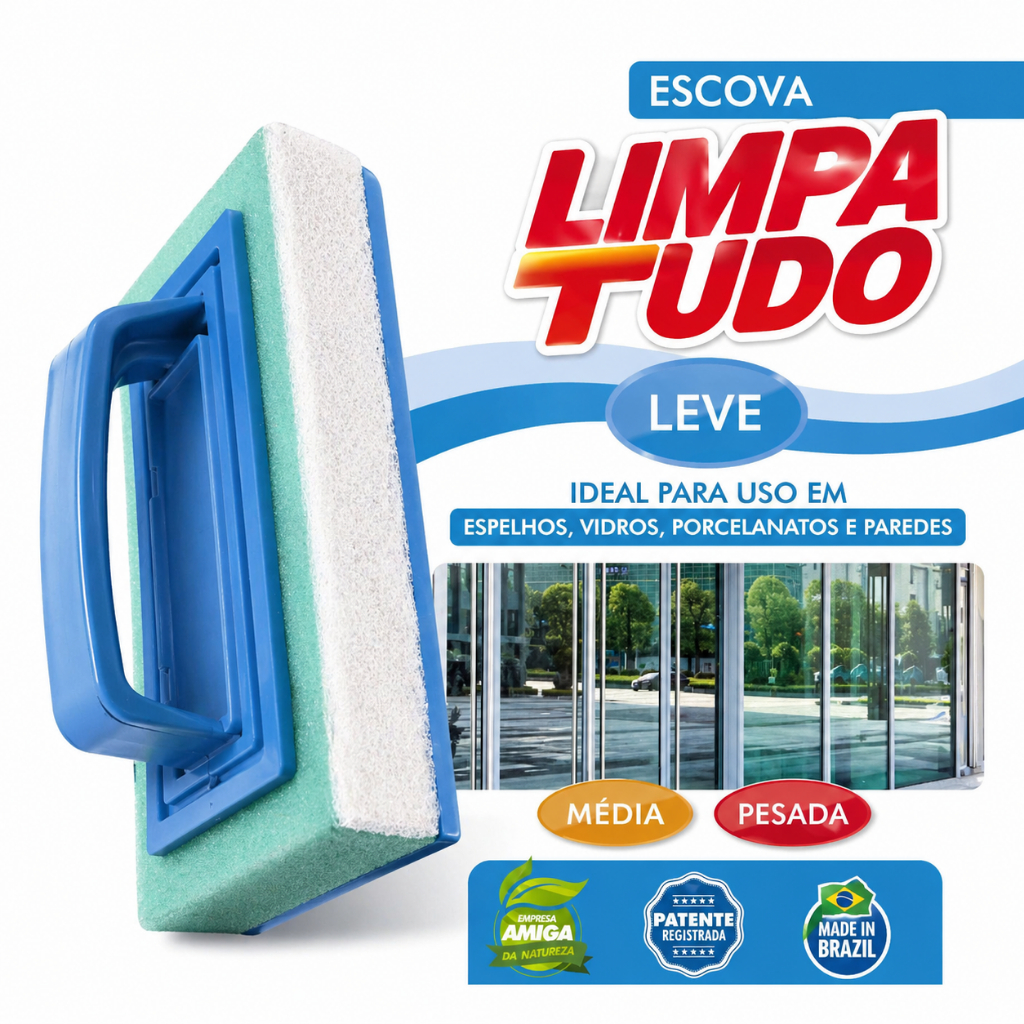 Escova Limpa Tudo com Alça – Ideal para Vidros, Porcelanato e Paredes – Limpeza Pesada e Leve Envio Imediato