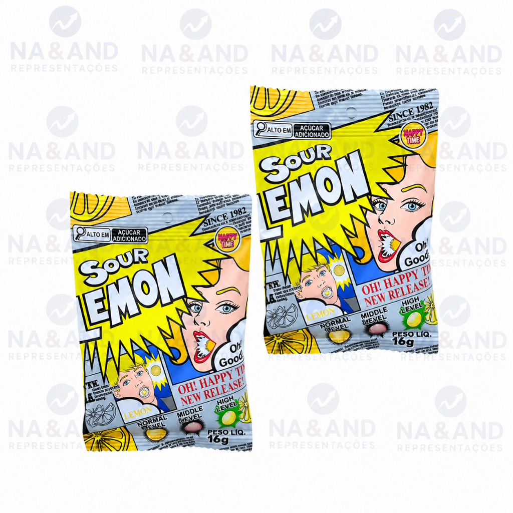 KIT 2 Balas Azedas ácidas Sour Lemon (Limão) Happy Time 16g cada