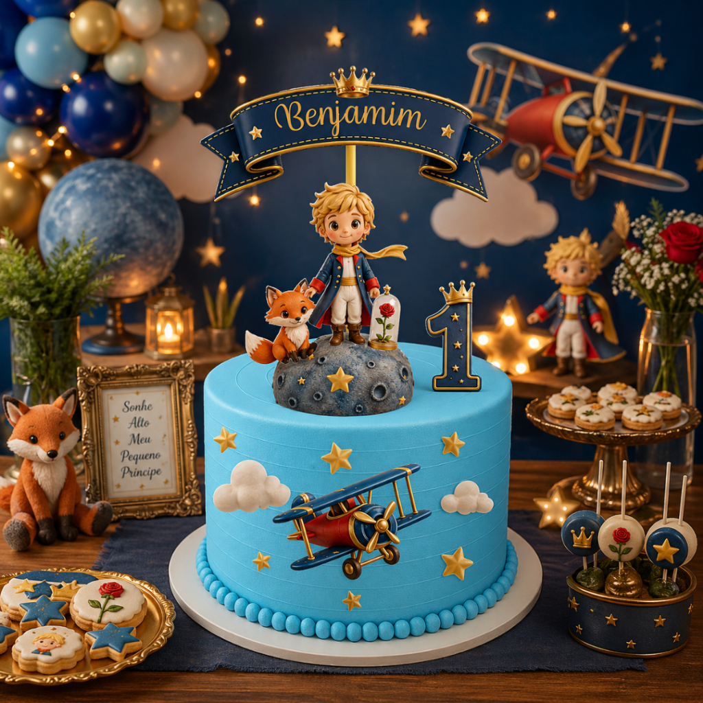 Topo de Bolo Pequeno Príncipe - Topper para Bolo Pequeno Príncipe - Personalizado - Aniverário - Mesversário