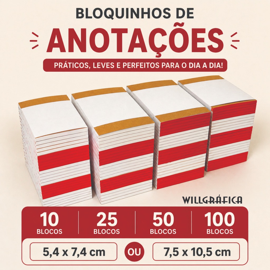 Blocos de Anotação Rascunho 5,4x7,4cm ou 7,5x10,5cm (50 Folhas) | Comandas, Escritório, Artesanato