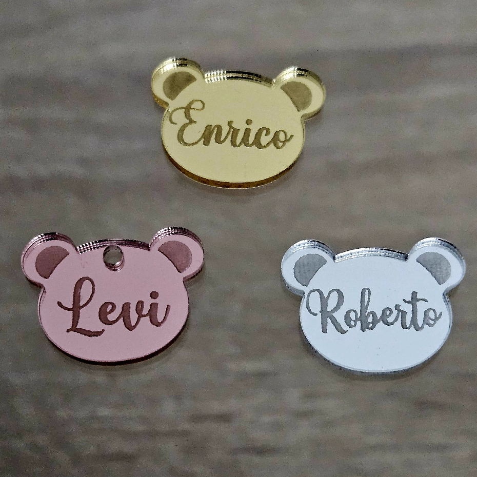 Etiquetas tag com Nome Aplique Acrílico (2,2cm) - Ursinho / urso