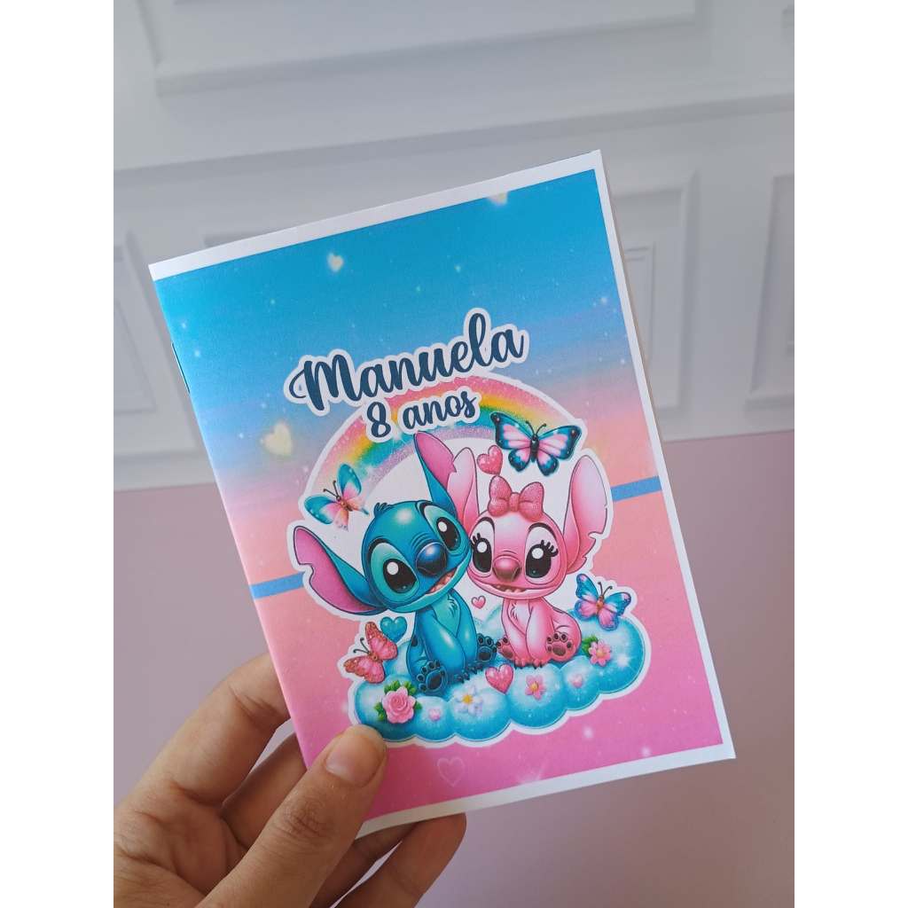 Revistinha, Livrinho de Colorir Personalizado Stitch e Angel para aniversário/Lembrancinha/Kit Festa