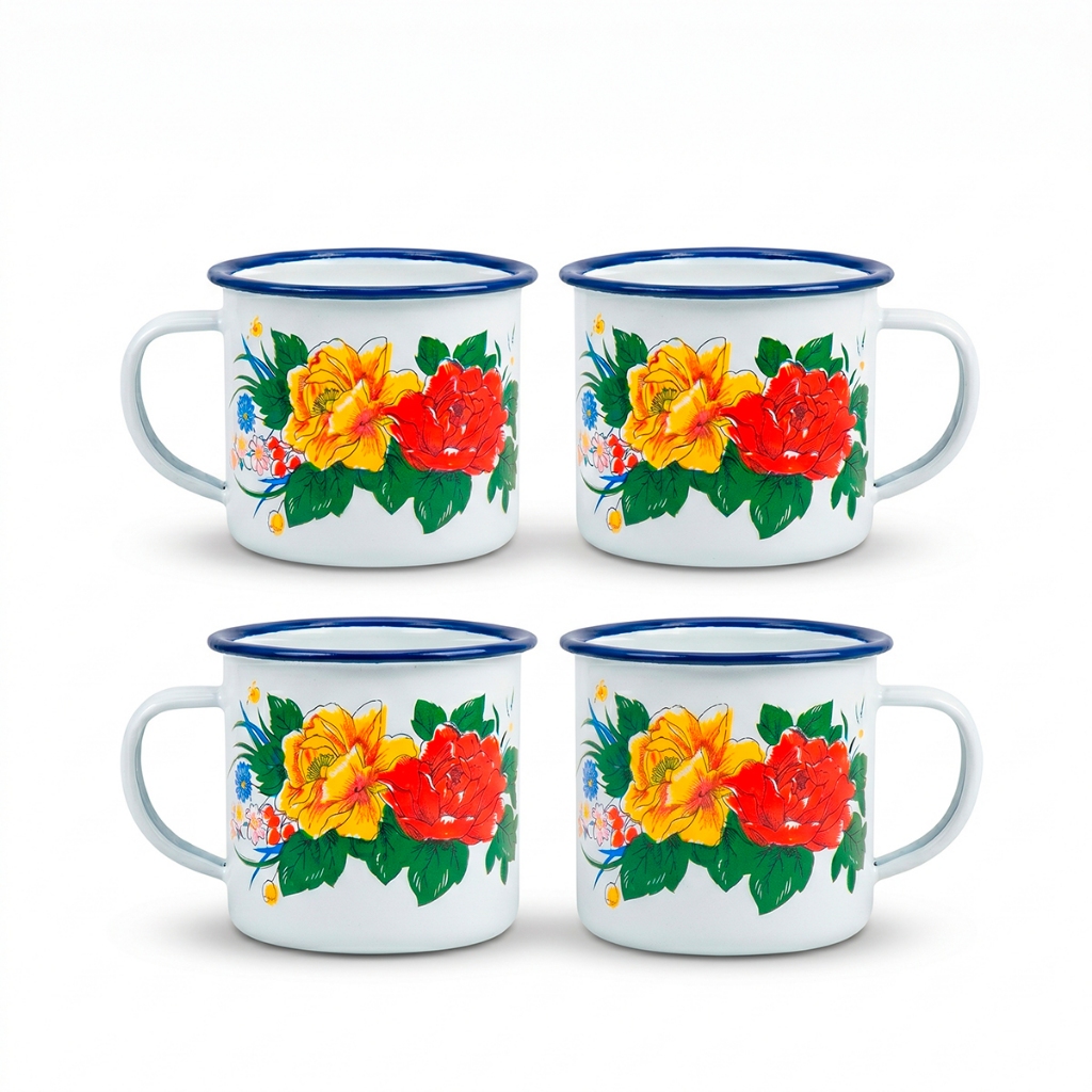 Kit 4 Caneca Esmaltada Branca N5 Agata 90ml Xicara Cafe Expresso Retro Fazenda Milla Lavavel