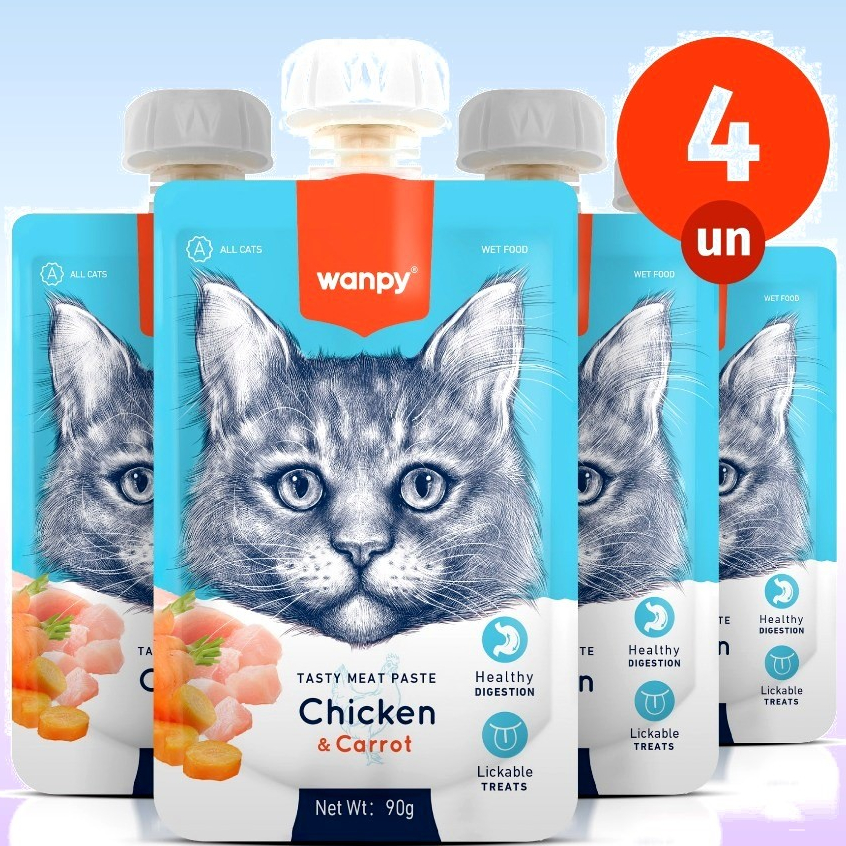 Kit 4 Petisco Truly Wanpy Creamy para Gatos Frango e Cenoura 90 G