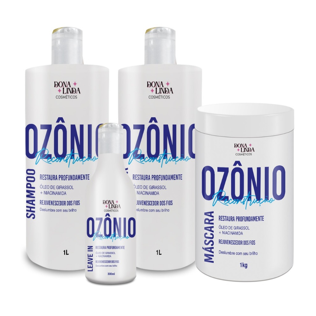 Kit Reconstrução Ozônio Dona Linda 1L: 4 Itens para Restauração Força e Brilho Intenso