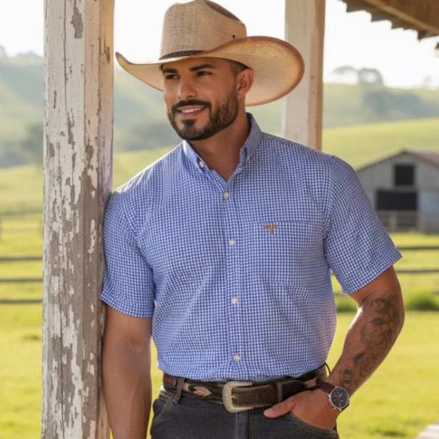 Camisa Country Micro Xadrez Lisa Listrada Quadriculada Listra Premium Manga Curta Lida de Boiadeiro