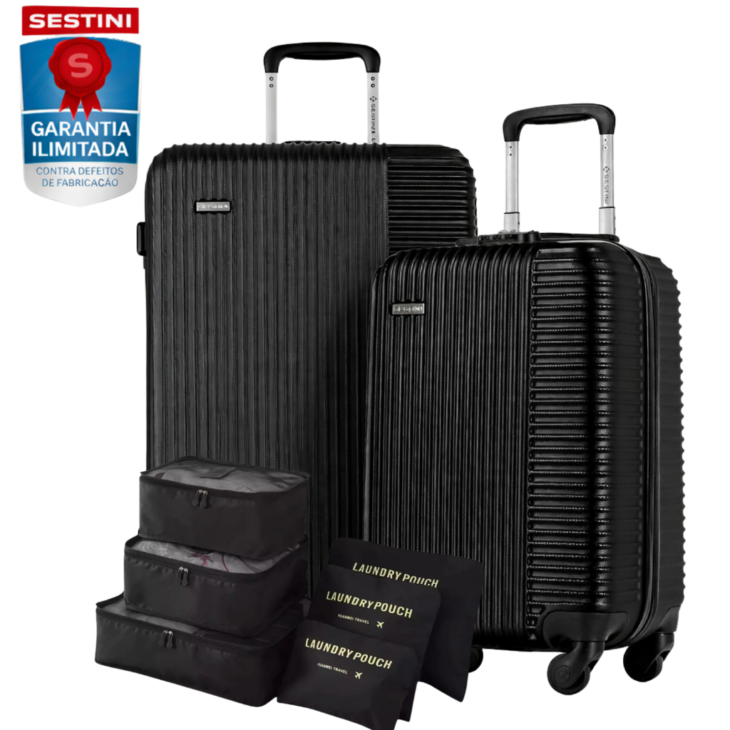 KIT Mala de Viagem 10kg + Mala de Viagem 23kg, Garantia Vitalícia SESTINI,Original+Kit Org. 6 Peças