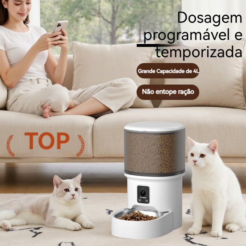 4L Alimentador Comedouro Automático Gatos Cães Pet Com à prova de umidade Dosagem programável e temporizada