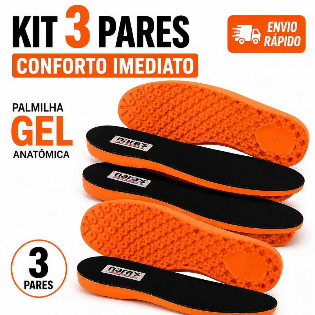 kIT 3 Pares Palmilha Gel Confort Anatômica Ant-impacto1,2, e 3 Pares  Tênis Bota Coturno Sapatos IPI