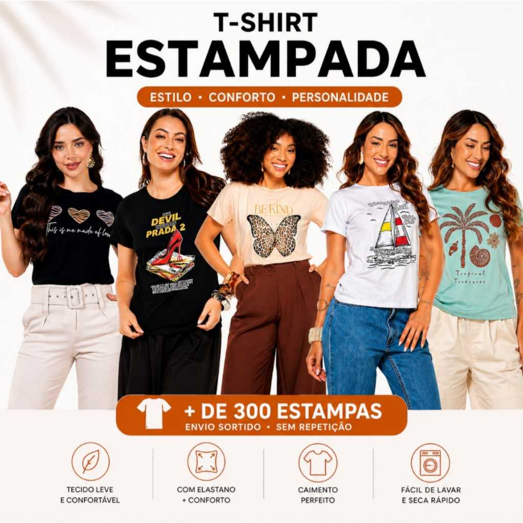 Camiseta Feminina Estampada Moda Blogueira T-Shirt Tendência Confortável Viscolycra Promoção