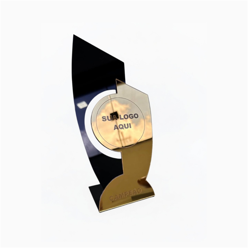 Troféu Em Acrílico Espelhado Dourado Personalizado 20cm x 11cm xxx — imagem 2 de 2