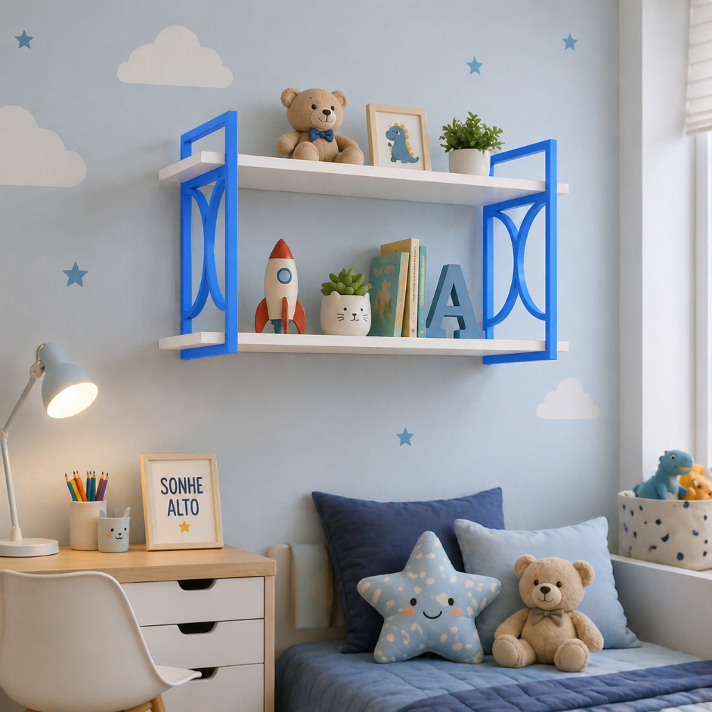 Prateleira Suspensa Nicho Estilo industrial de Parede Estante Bebes  Menino Menina Infantil Criança