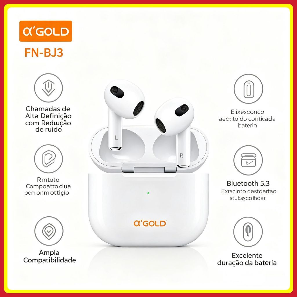 Fone de ouvido sem fio Bluetooth 5.4 touch prova agua original A'Gold Premium