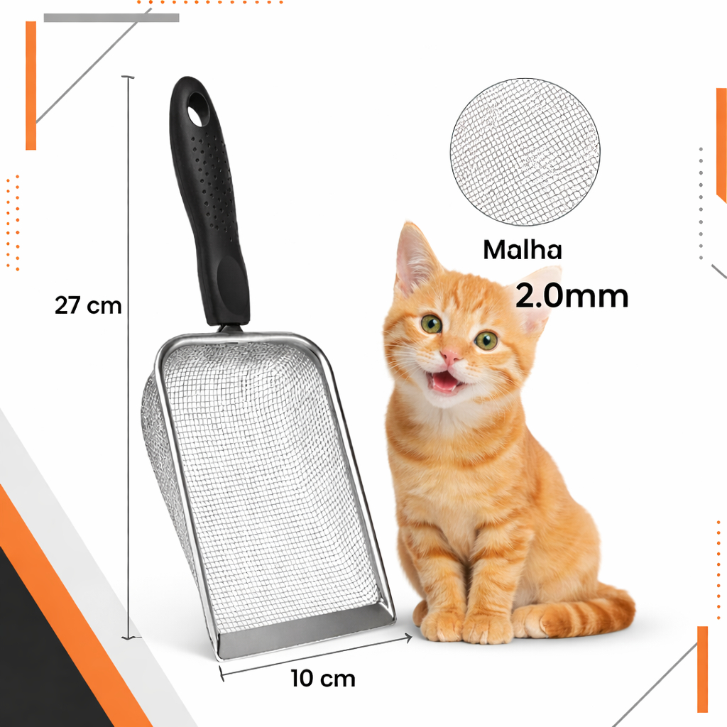 Pá Higiênica Inox para Gatos/ Pá coletora de Areia/ Resistente Fácil de Limpar