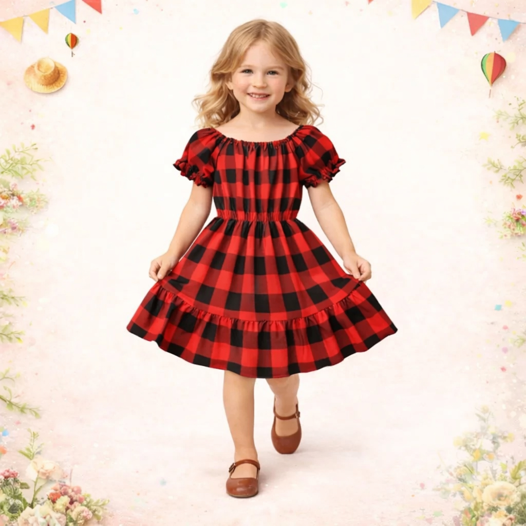 Vestido Infantil Ciganinha Xadrez São João Menina Look Festa Junina Xadrez Vermelho