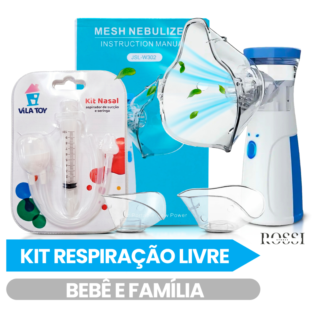 Kit Nebulizador Portátil Aspirador Nasal Infantil Limpeza Respiratória Inalador Silencioso