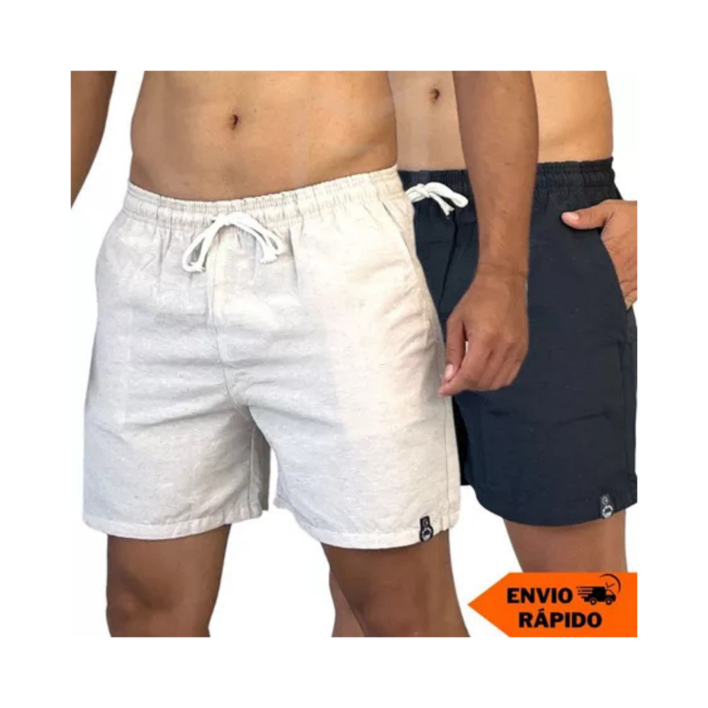 2 Shorts Masculino Kit Mauricinho Fio Tinto Linho Casual Bermuda Moda Praia