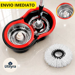 Mop Esfregão Giratório 13 Litros Plástico 360° com Refil Balde e Cesto de Inox