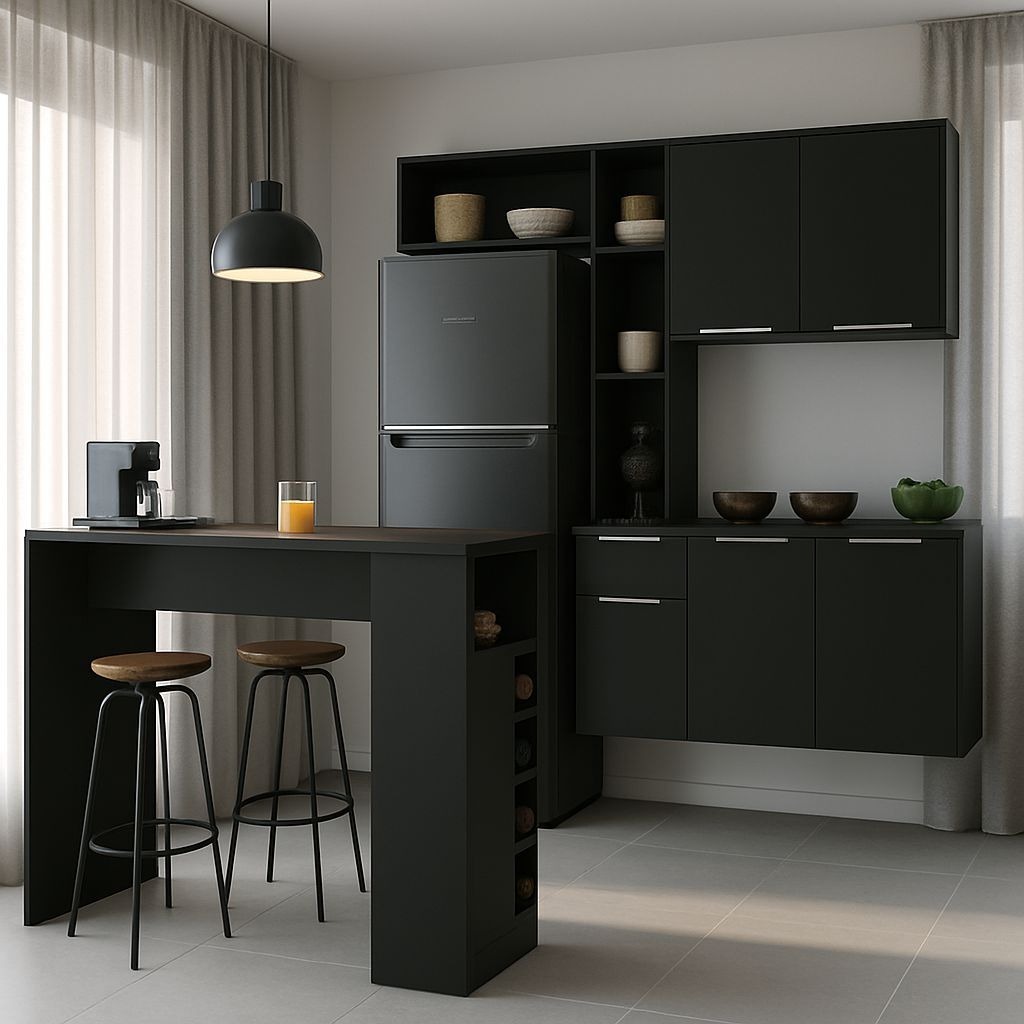 Armário de Cozinha com Bancada Americana/Mesa Gourmet Sofia Multimóveis MP2195