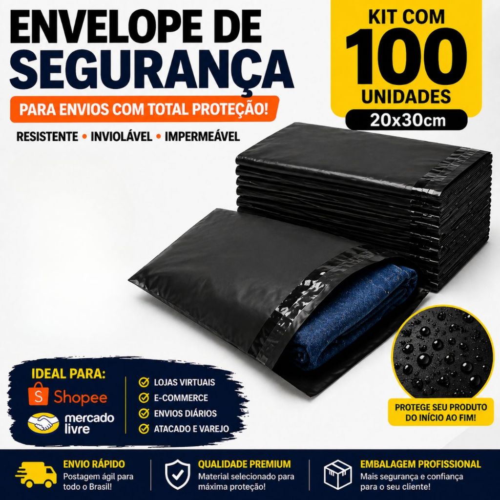 100 Envelope Segurança 20x30 Preto Reforçado Para Envio Não Rasga Impermeável Shopee Mercado Livre