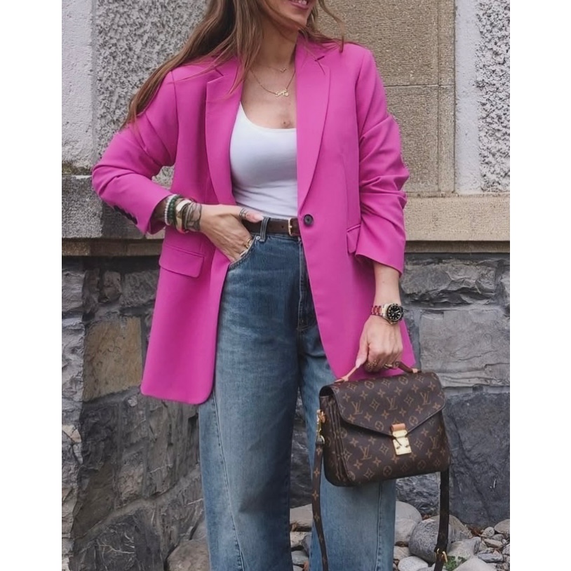 Blazer Feminino Alfaiataria Caimento leve Solto Pink, Preto, Bege, Marrom, Azul, Onca