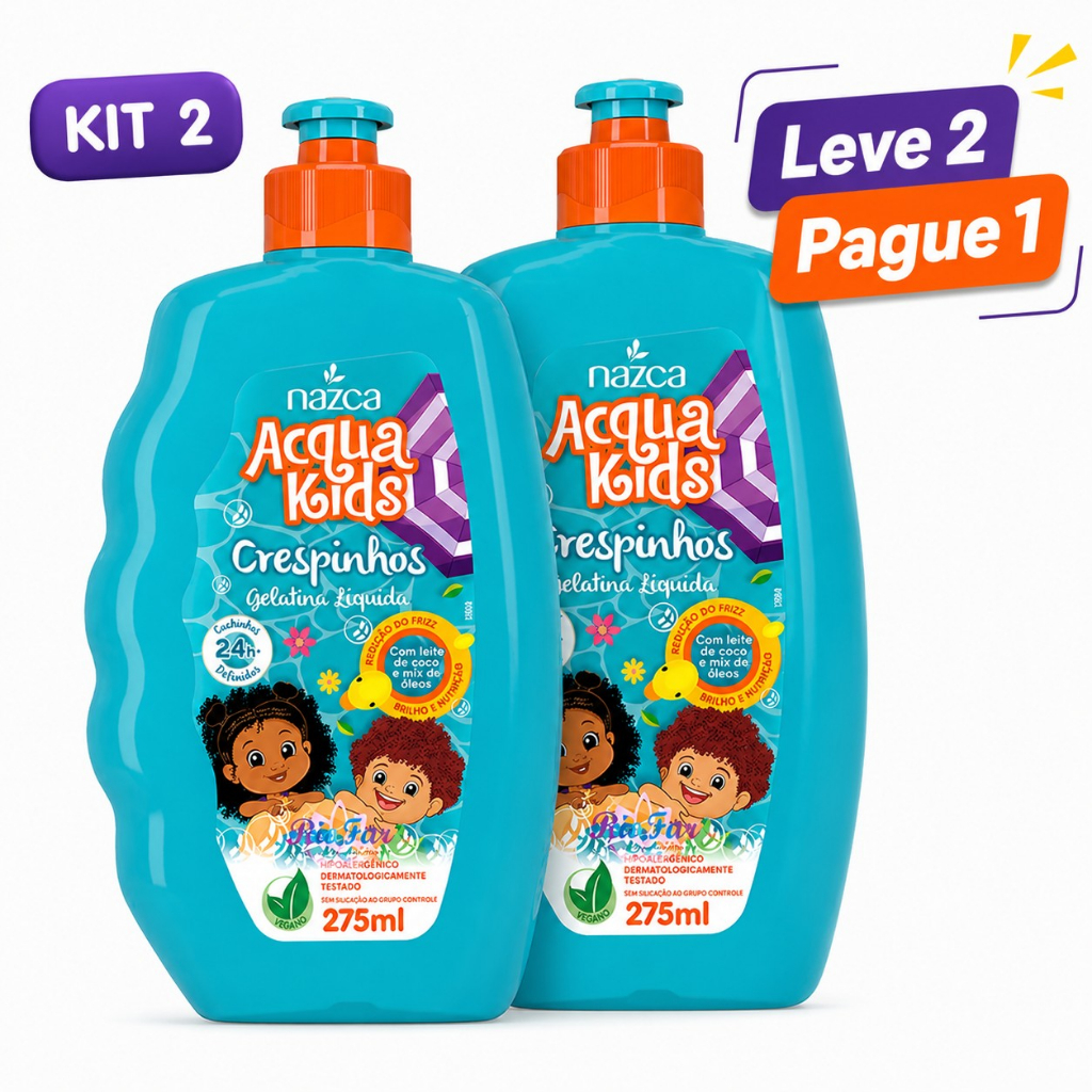 Kit 2 Shampoo Cachos Nazca Acqua Kids Infantil 275ml | Leve 2 Pague Menos | Econômico | Mais Vendido
