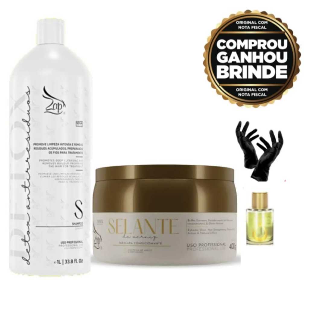 Kit Shampoo Detox 1Litro + Zap Ztox Máscara Selante De Verniz Zap Hidratação E Reconstrução 400g-Alisamento