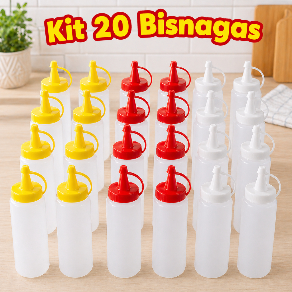 Kit com 20 Bisnagas para Molhos 200ml – Ideal para Maionese, Ketchup, Mostarda e Mais