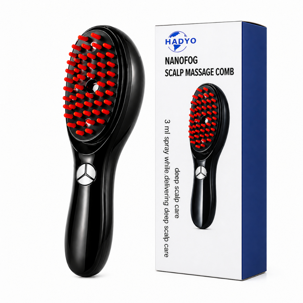 Escova Massageadora Capilar Elétrica com Spray Nano + Luz LED Vermelha e Azul | Anti Queda