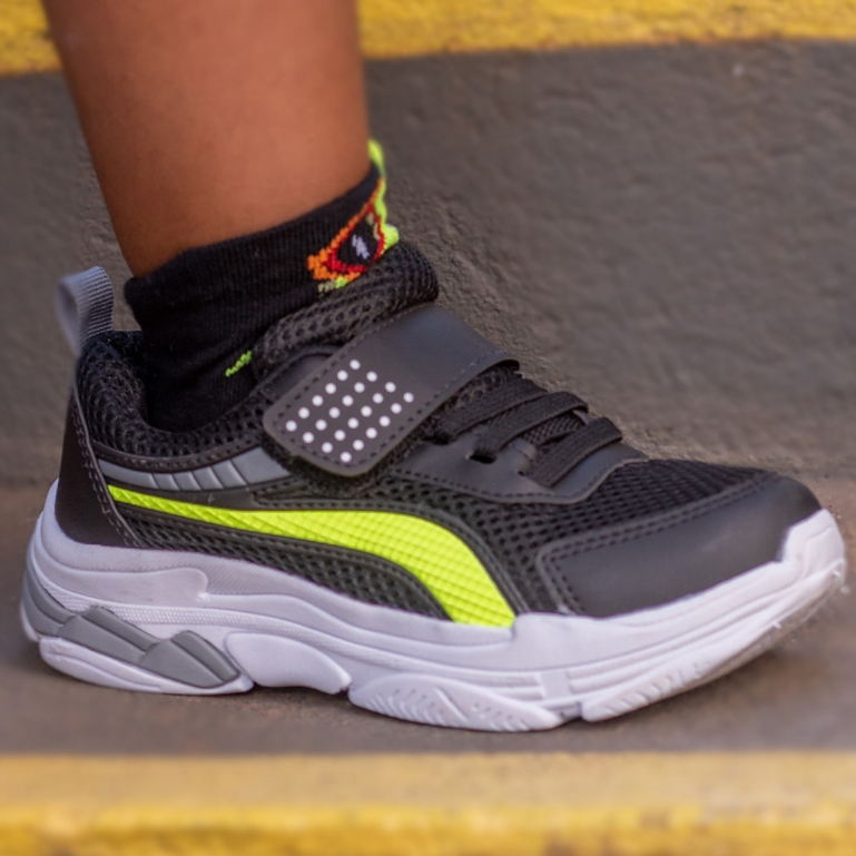 Imagem Tênis Infantil Menino Escolar Volta Às Aulas Confortável Esportivo Nylon Preto/Verde