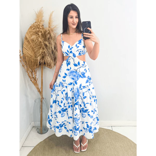 Vestido Feminino Midi Verão Praia Costas Nuas Alça Festa Elegante