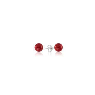 Brinco Bola 7mm Vermelho Prata 925