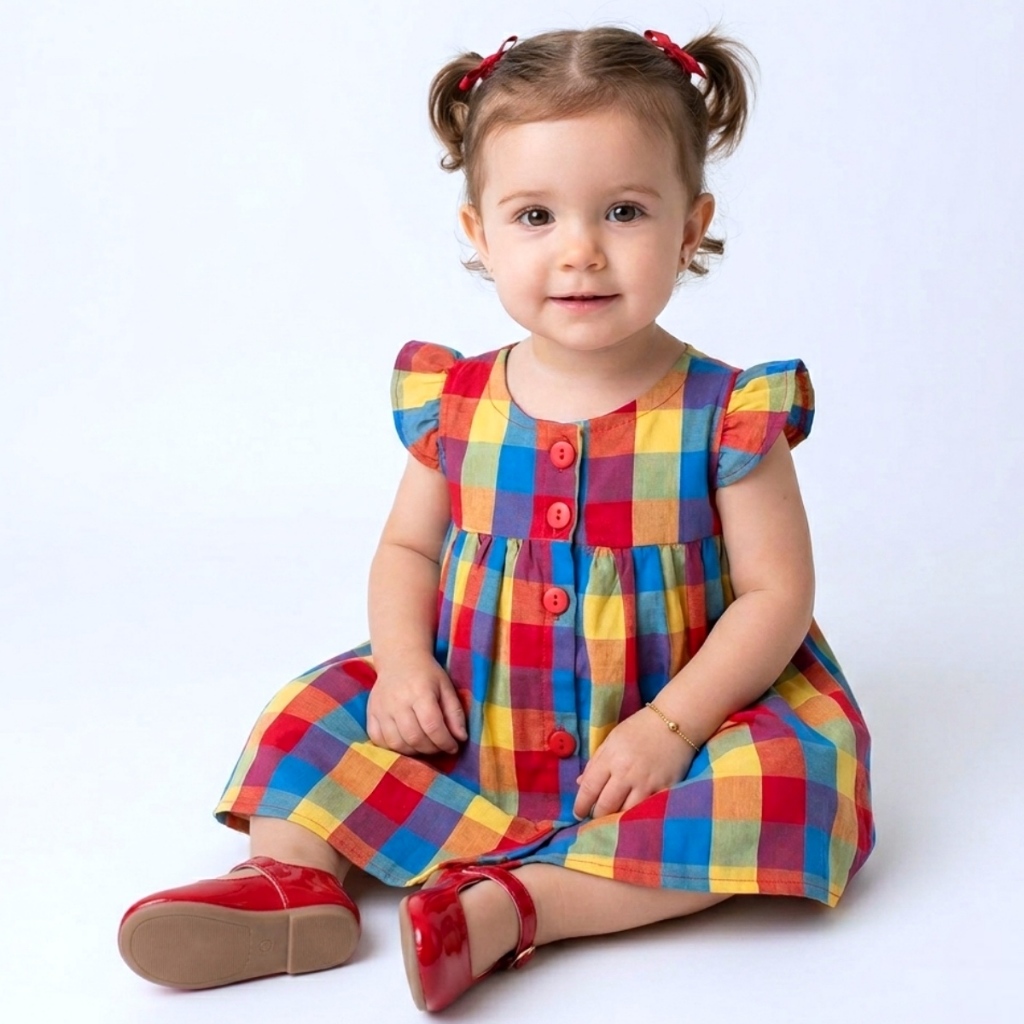 Roupa Infantil Vestido de Bebê Xadrez Clássico Festa Junina 100% Algodão Tricoline Mundo Nina