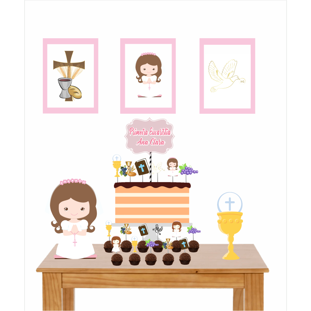 Kit Só um bolinho, festa em casa/ 1°Eucaristia Menina  - Papel OFFSET - Desenvolvemos todos os temas