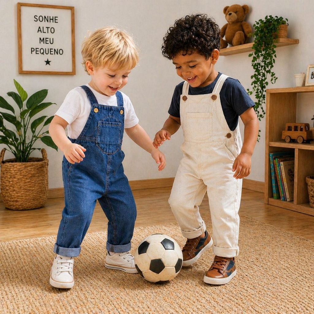 Macacão Jardineira Calça Jeans,SARJA BEJE  Infantil Menino 1 A 3 Anos - PB