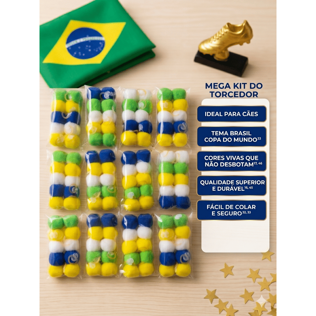 Kit Pompom Pet Brasil Copa Do Mundo Para Cachorro Banho E Tosa Acessórios Pet Brasil