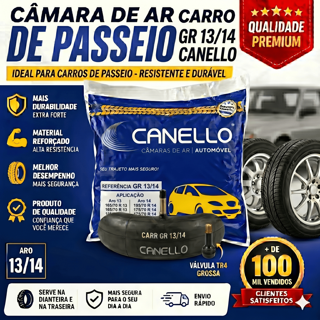 Câmara de Ar Carro ARO 13/14 TR 13 Grossa Carro de Passeio , Kombi-165/65-175/65-185/65 | GR13/14 | CANELLO – 1 Unidade