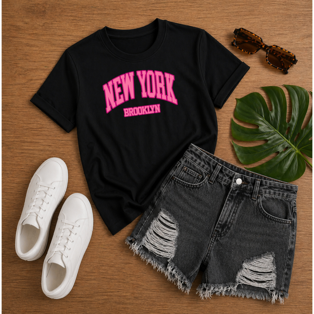 Camiseta T-shirt BabyLook 100% Algodão Feminina Básica Fofa Blusinha Confortável New York Brooklyn