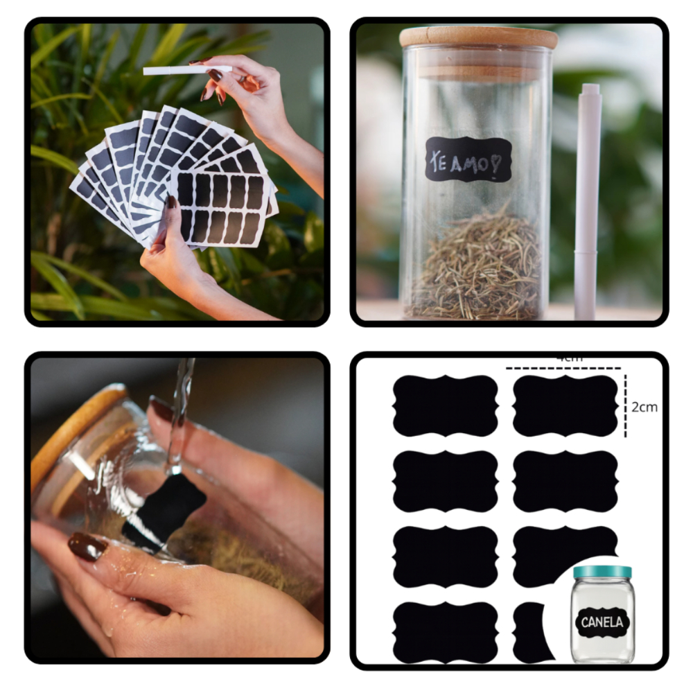 Kit 60 Etiquetas Lousa para Tempero + Caneta Giz Líquido