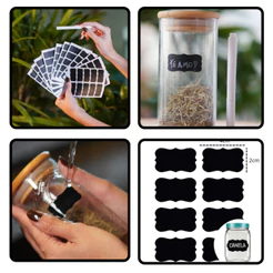 kit 60 Etiquetas Lousa para Tempero 4x2 + Caneta Giz Liquido