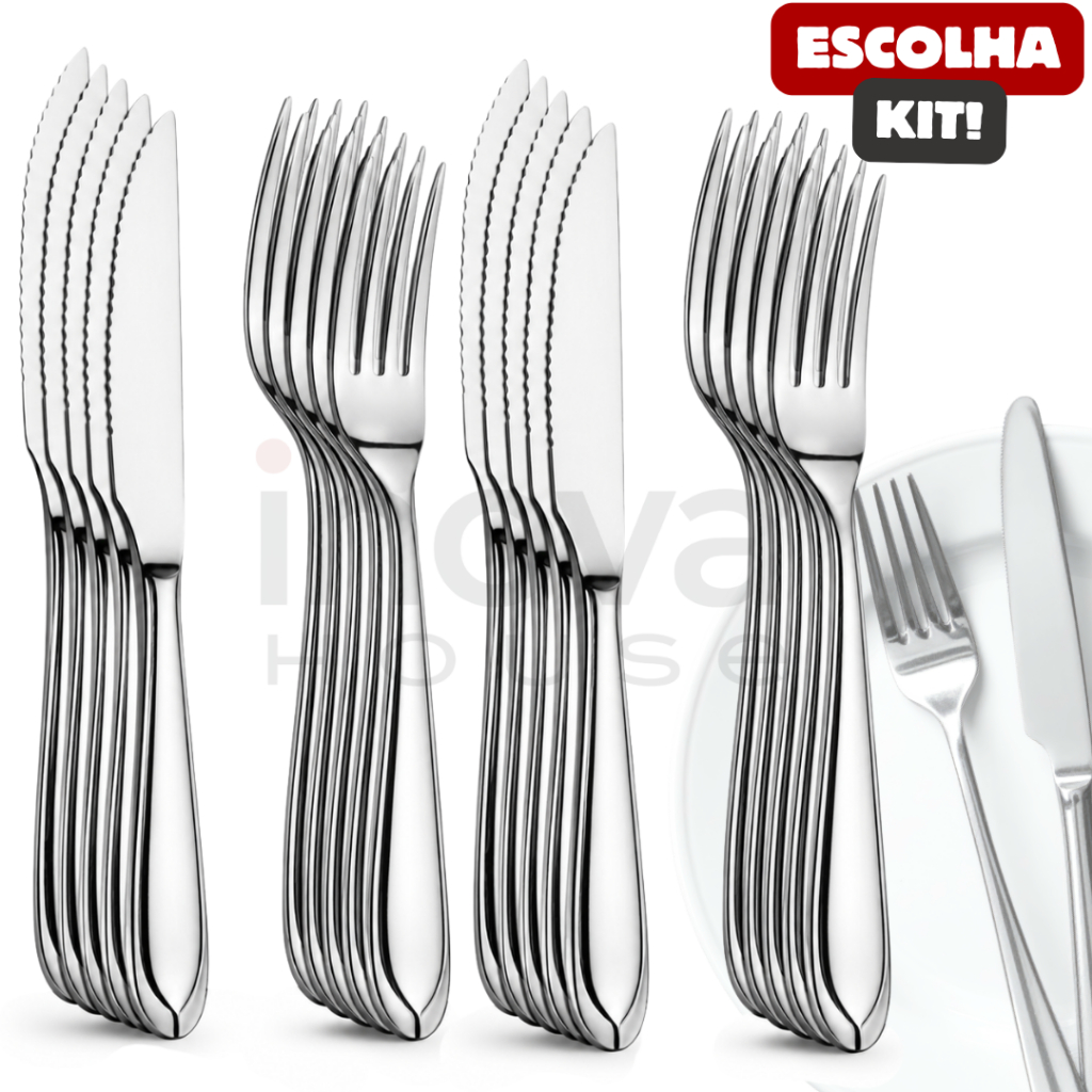 Jogo de Talhares Inox Disponível em 72 e 144 Peças Faqueiro com os Talheres Faca Garfo