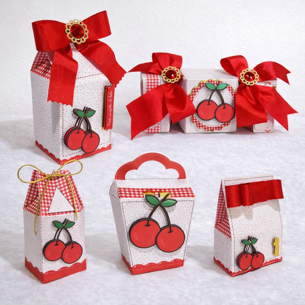 Kit 20 Lembrancinhas Cerejinha Personalizado | Kit Festa Infantil | Aniversário | Caixa Milk | Pirâmide | Caixa Bala