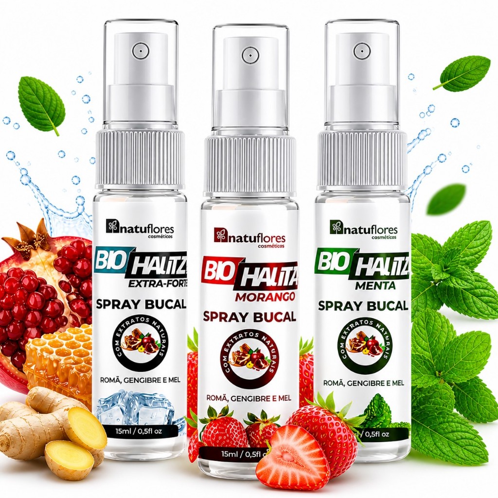 Kit Biohalitz Spray Bucal Sabores 15ml 3unidades fim do mau halito