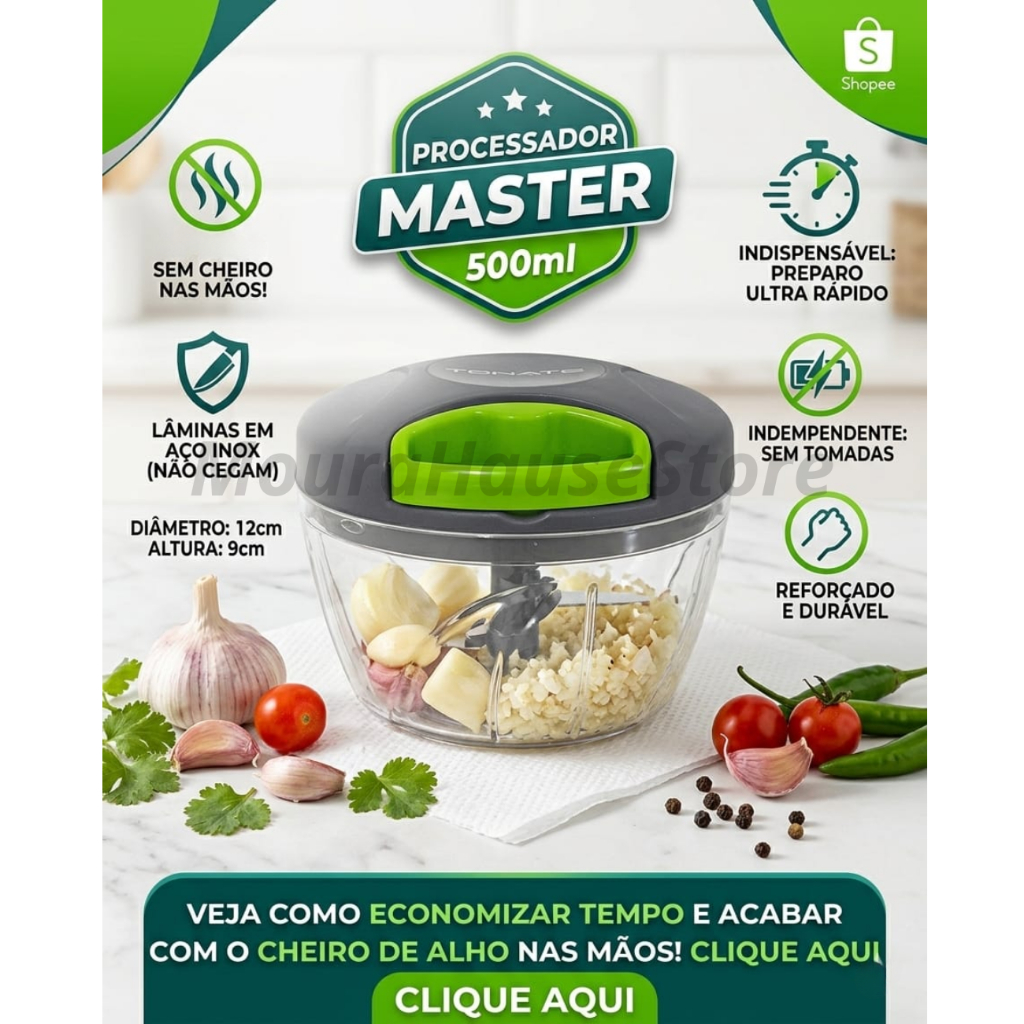 Processador Alimentos Manual 3 Laminas 500ml Triturador Alho Cebola Legumes Temperos Moedor Cozinha