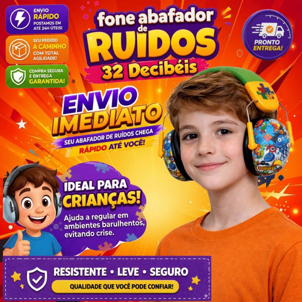 Abafador Autismo 32DB Fone Protetor de Som Ouvido Auricular Ruido Super Confortavel Tdah Tea Autista
