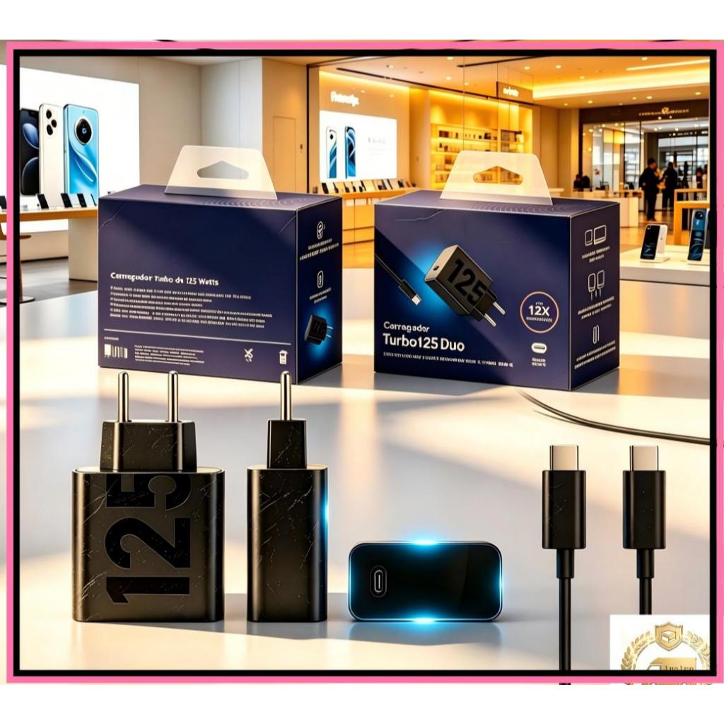 Cabo e Carregador Universal 125W Fast Charging Turbo USB-C Com Todos os Modelos Android